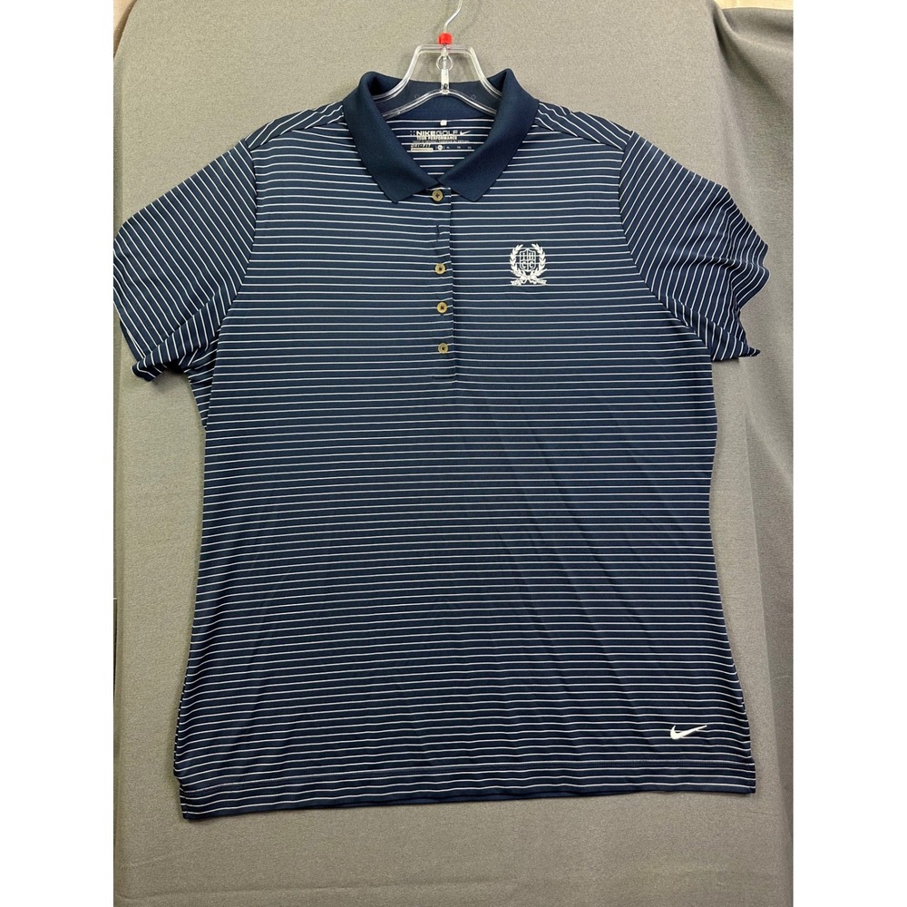 Nike Golf Mens XL Dri-FIT Striped Polo Shirt Navy‎ Blue IHCC Tour Performance
